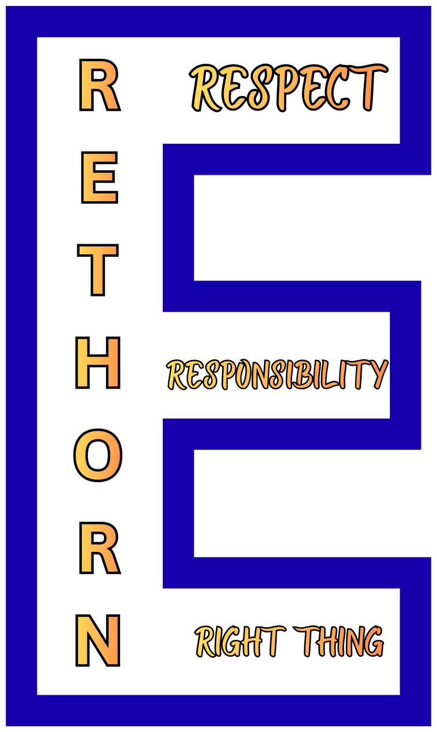 Large E campaign graphic with Respect, Responsibility, Right Thing and Rethorn